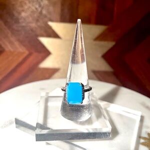Blue Octagon Cut Stone Sterling Silver Ring- Size 9